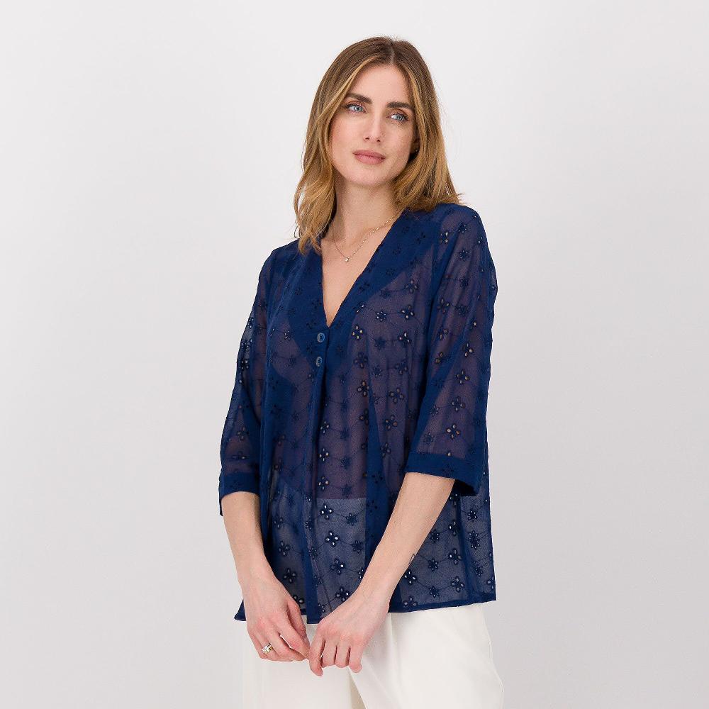 QVC Officina della Moda Blusaricamata a fiori con maniche al gomito