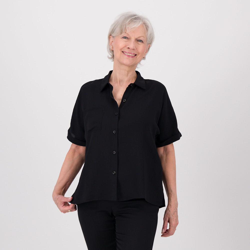 QVC Officina della Moda Camicia a maniche corte in misto viscosa