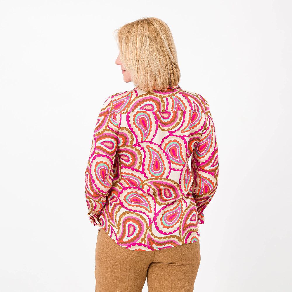 QVC Officina Della Moda Camicia Fantasia Raso 100% Viscosa Carré Sul Dietro Made In Italy