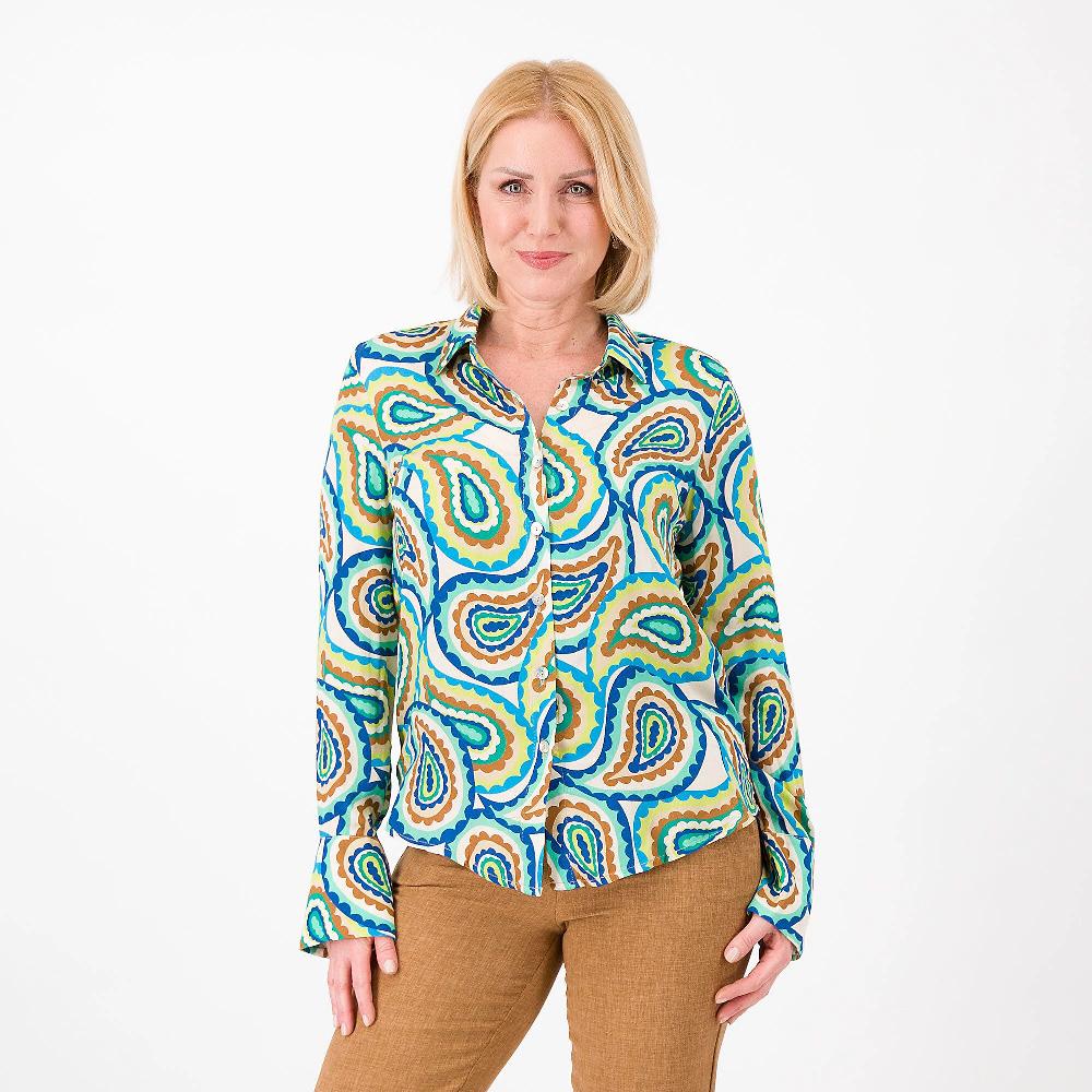QVC Officina della Moda Camicia fantasia Raso 100% viscosa Carré sul dietro Made in Italy