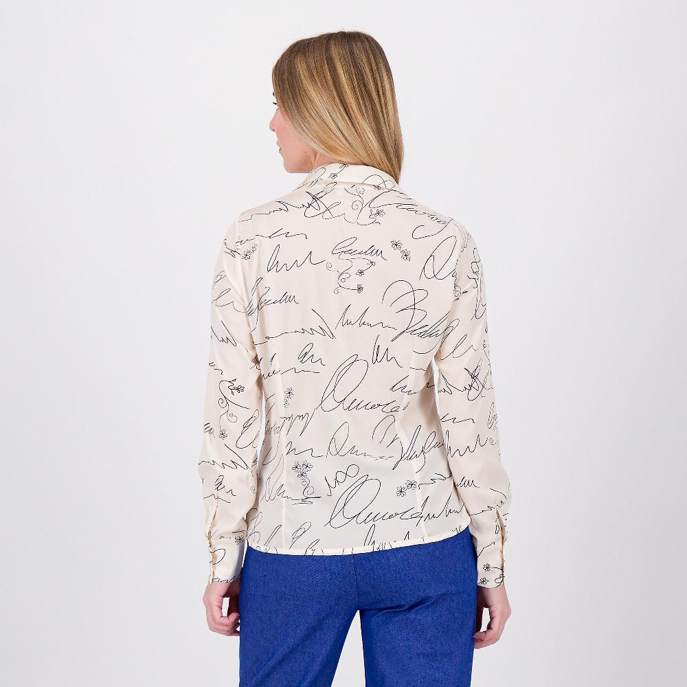 QVC Officina Della Moda Camicia In Raso Fantasia Scritte Con Maniche Lunghe