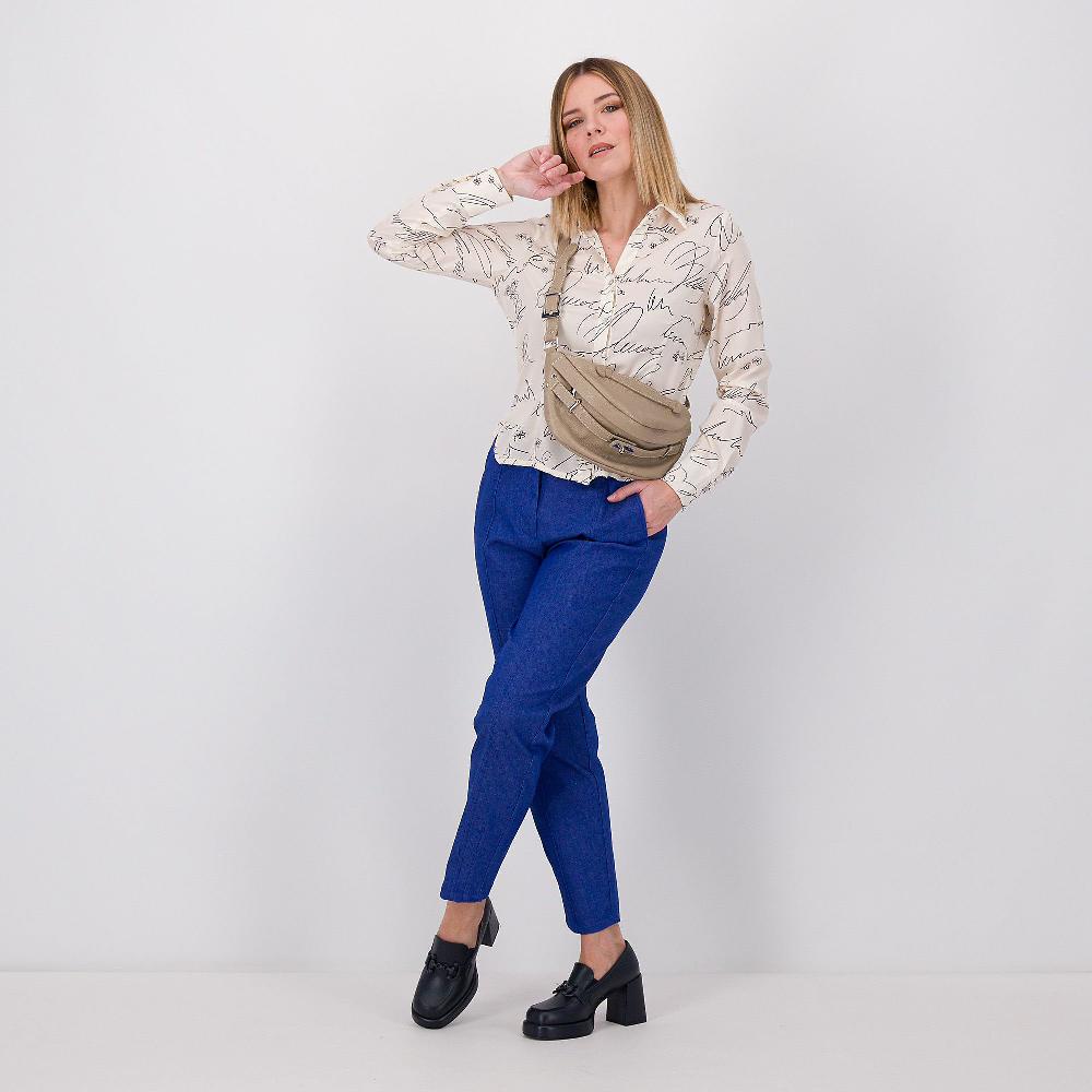 QVC Officina della Moda Camicia in raso fantasia scritte con maniche lunghe