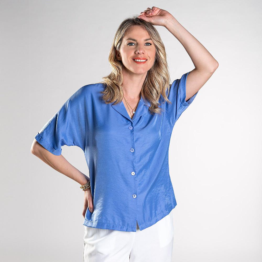 QVC Officina della Moda Camicia in raso martellato misto viscosa