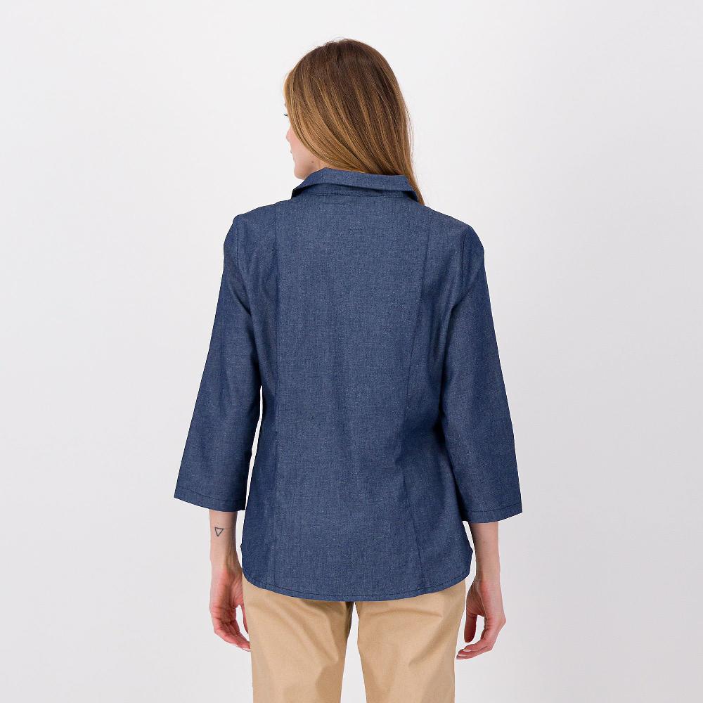 QVC Officina Della Moda Camicia In Tessuto Effetto Jeans Con Inserti Applicazione Borchiette