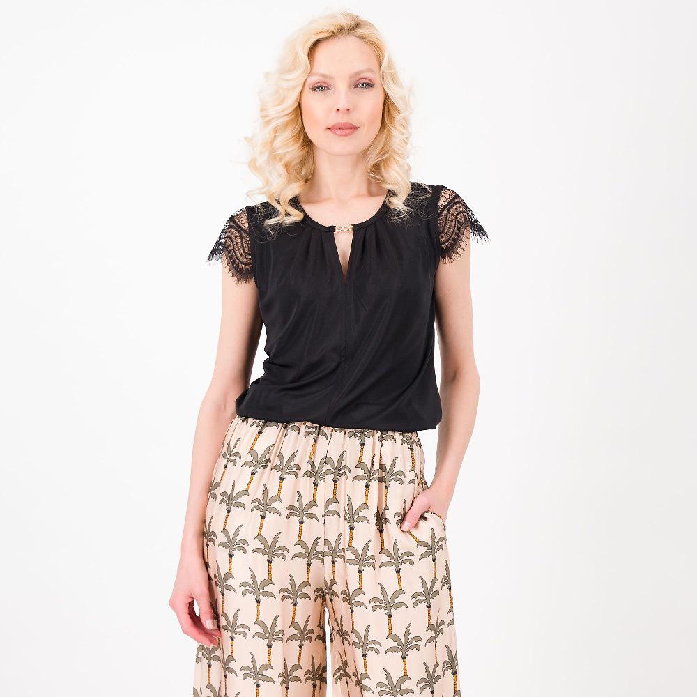 QVC Officina della Moda Canotta scollo tondo con manica ad aletta in pizzo