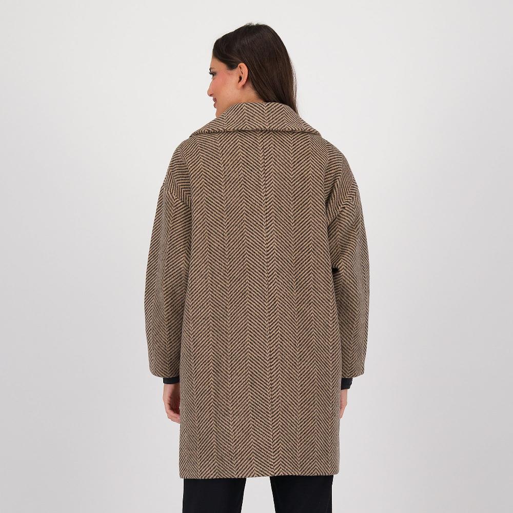 QVC Officina Della Moda Cappotto Doppiopetto In Tessuto Spigato Con Ampio Rever