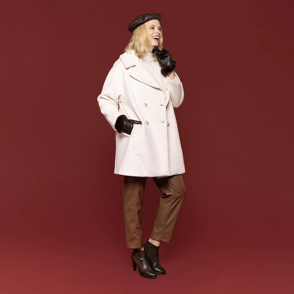 QVC Officina della Moda Cappotto doppiopetto in tessuto spigato con ampio rever