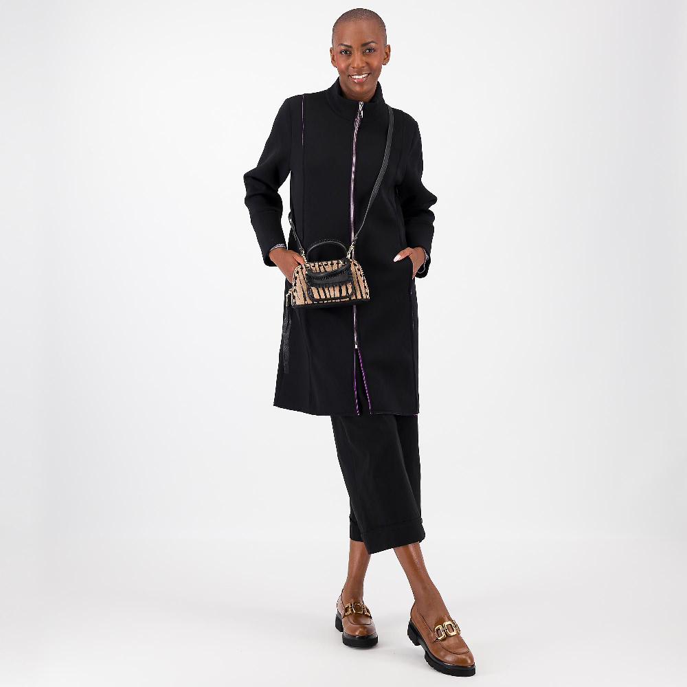 QVC Officina Della Moda Cappotto In Tessuto Accoppiato Con Zip E Collo Alto