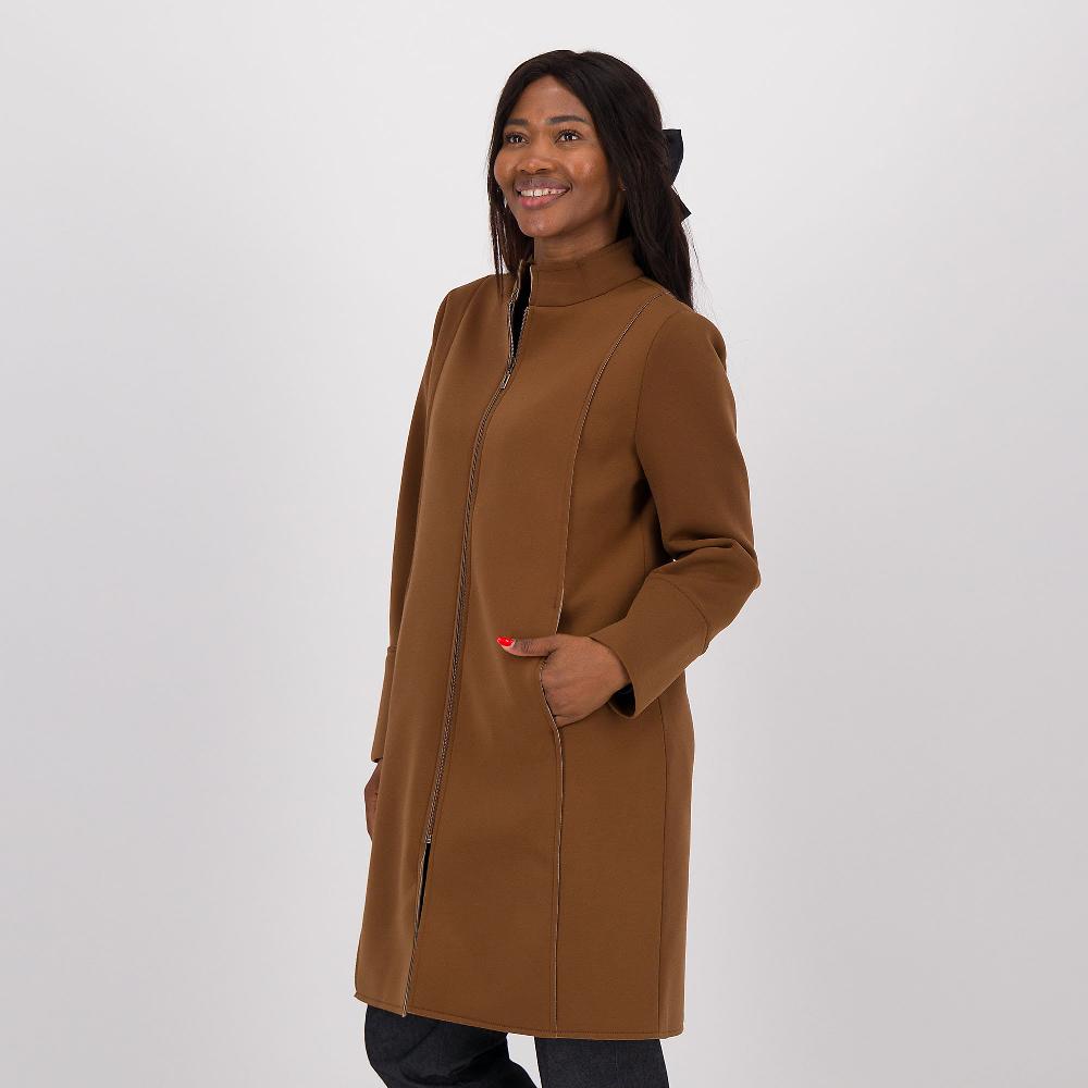 QVC Officina della Moda Cappotto in tessuto tipo scuba doppio con zip frontale
