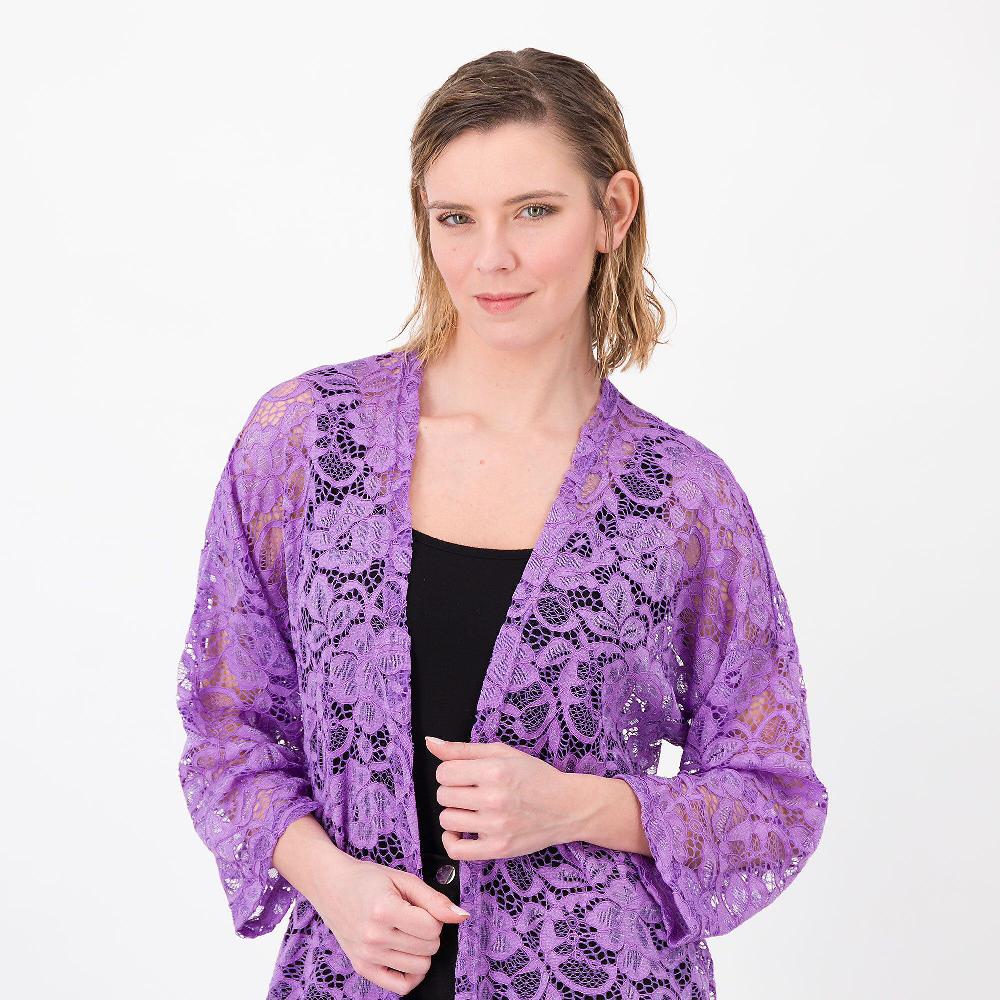 QVC Officina Della Moda Cardigan In Pizzo Manica 3/4 Linea A Kimono Made In Italy