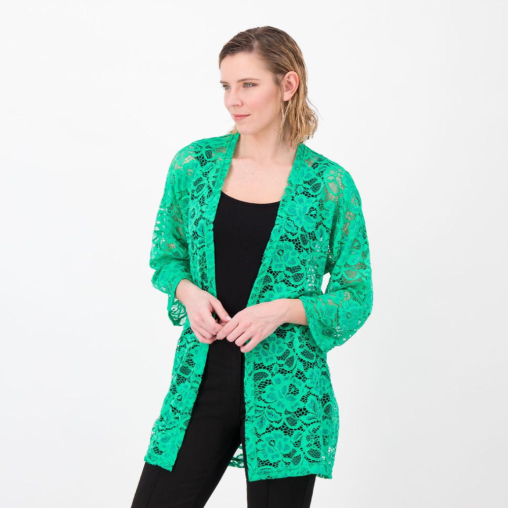 QVC Officina della Moda Cardigan in pizzo Manica 3/4 Linea a kimono Made in Italy