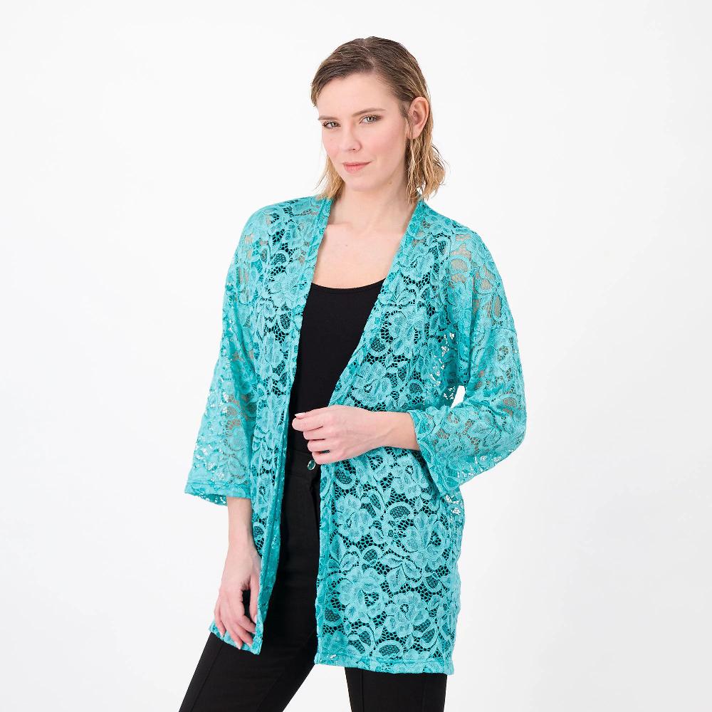 QVC Officina della Moda Cardigan in pizzo Manica 3/4 Linea a kimono Made in Italy