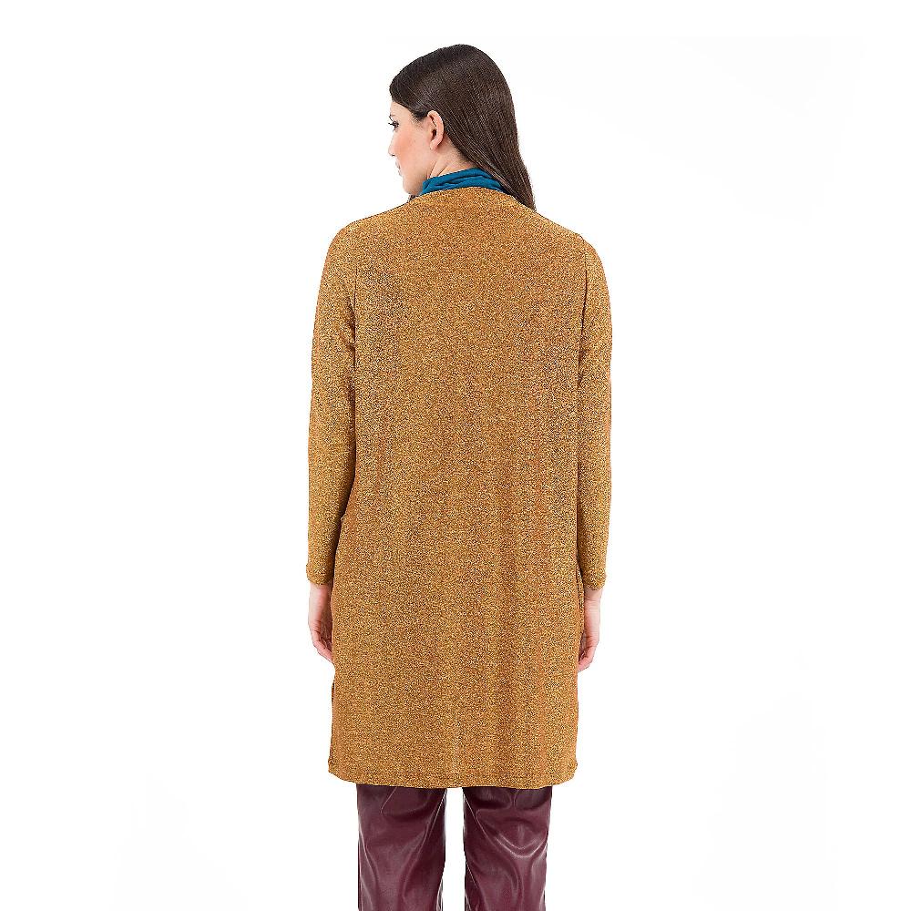 QVC Officina Della Moda Cardigan Lungo In Jersey Lamé Tasche Applicate Made In Italy