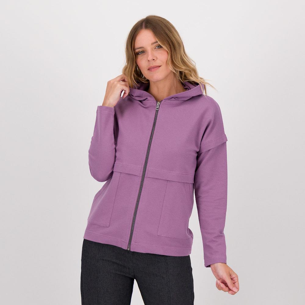 QVC Officina della Moda Felpa in cotone con cappuccio e chiusura con zip