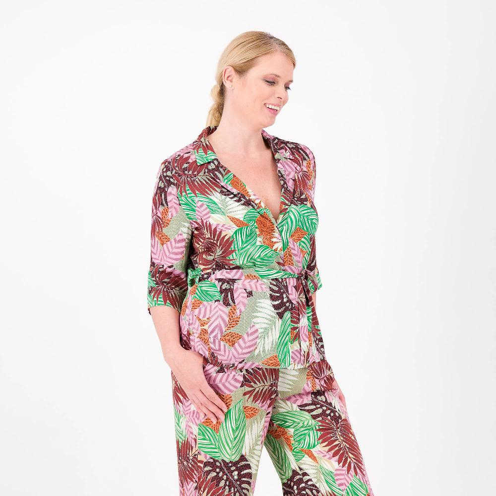 QVC Officina della Moda Giacca fantasia Raso 100% viscosa Cintura removibile Made in Italy
