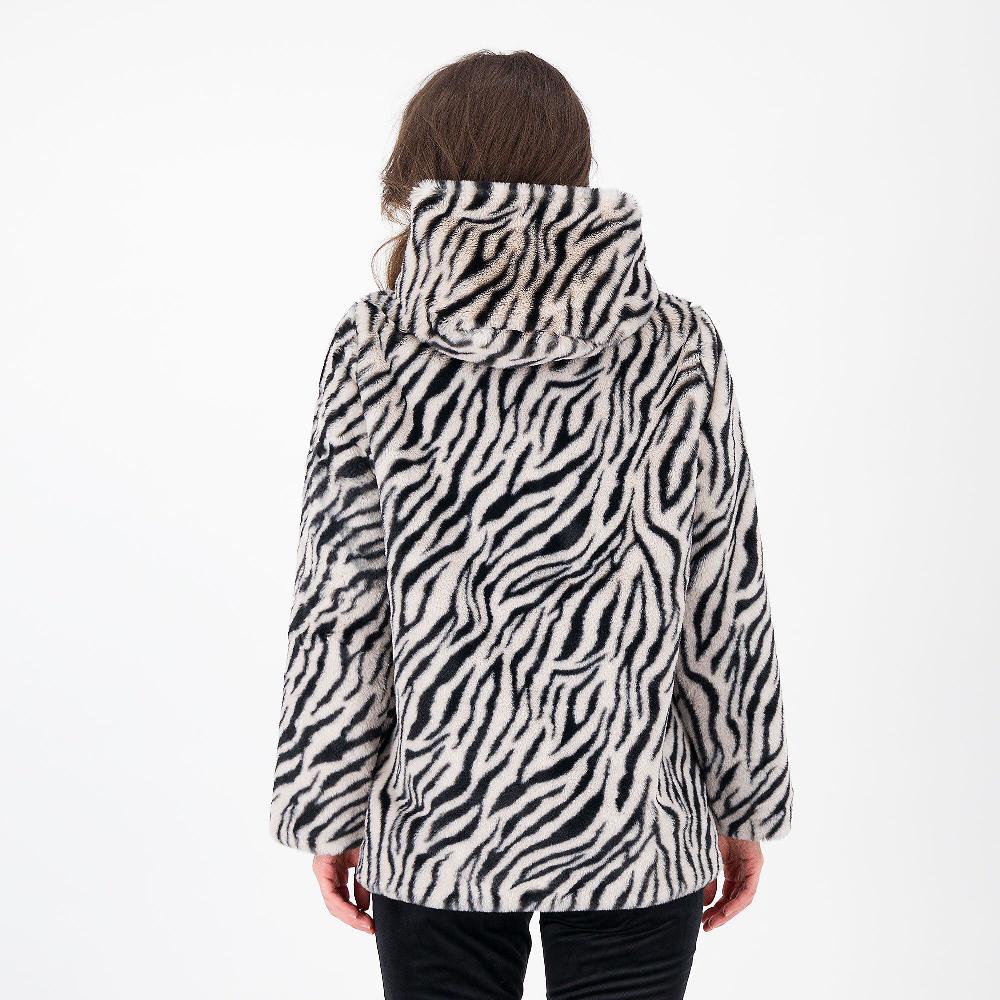 QVC Officina Della Moda Giaccone In Pelo Sintetico Animalier Con Cappuccio