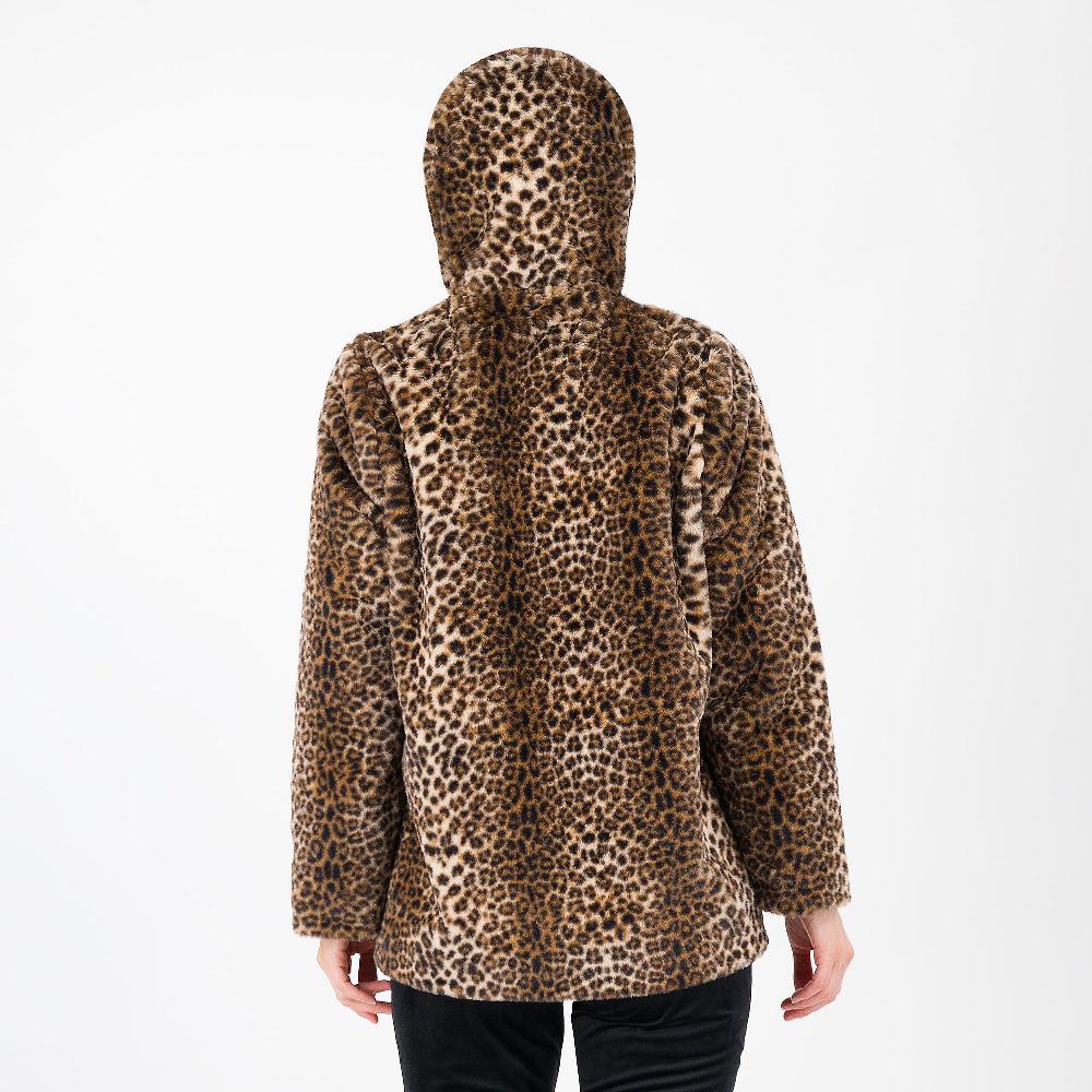QVC Officina Della Moda Giaccone In Pelo Sintetico Animalier Con Cappuccio