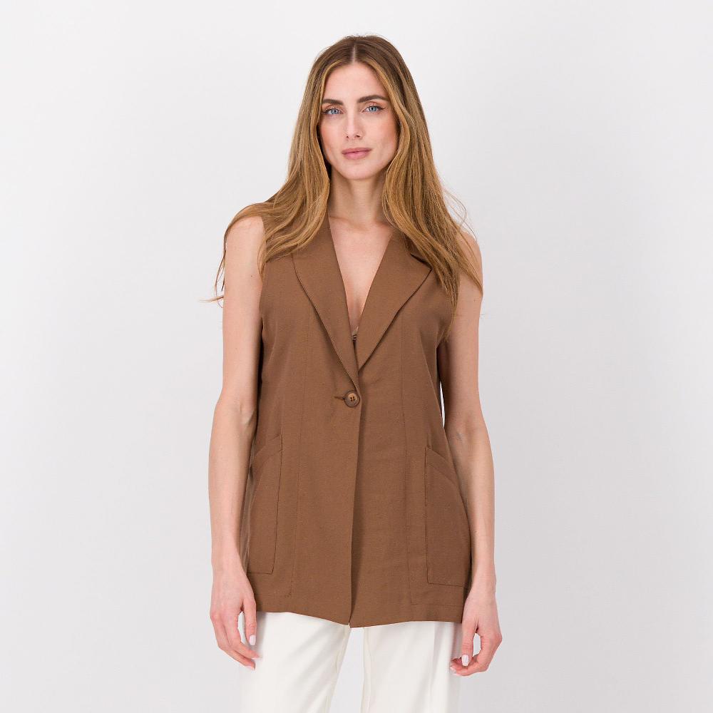 QVC Officina della Moda Gilet con collo rever 1 bottone chiusura in tessuto misto viscosa