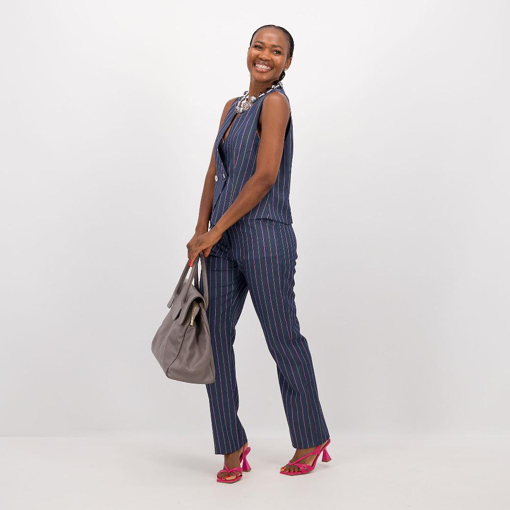 QVC Officina Della Moda Gilet Effetto Denim In Tessuto Gessato