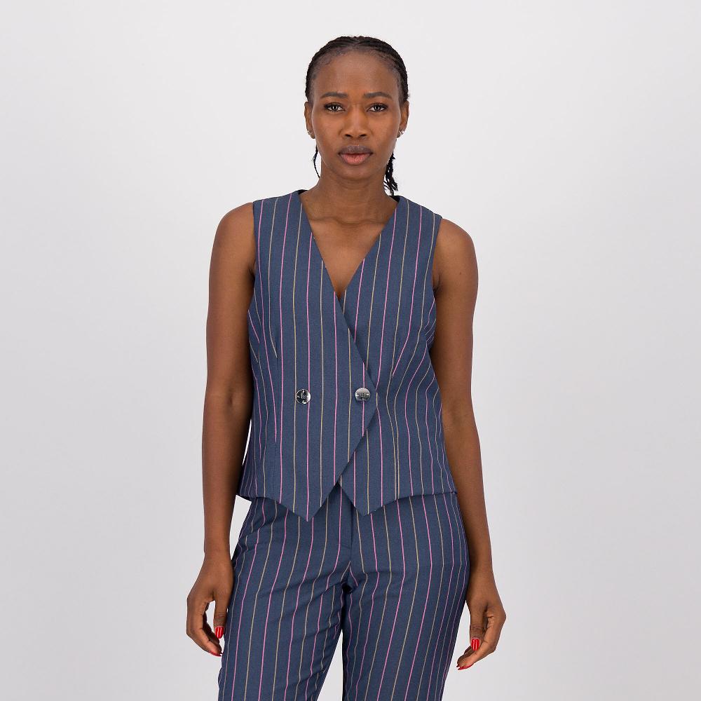 QVC Officina della Moda Gilet effetto denim in tessuto gessato