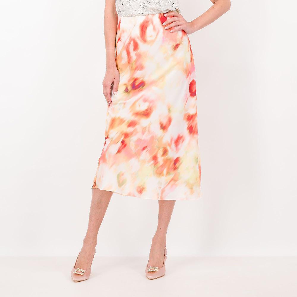 QVC Officina della Moda Gonna longuette in raso fantasia Elastico in vita Made in Italy