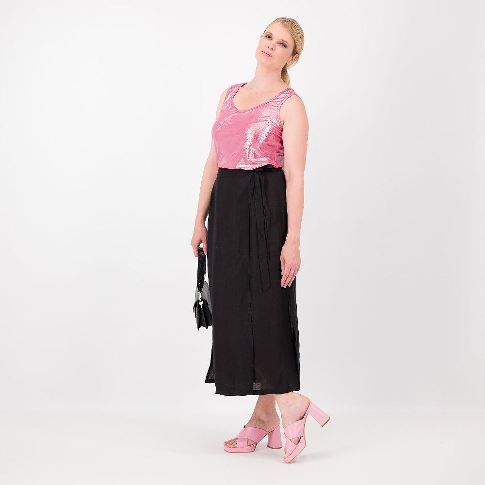 QVC Officina Della Moda Gonna Lunga 100% Lino Modello A Portafoglio