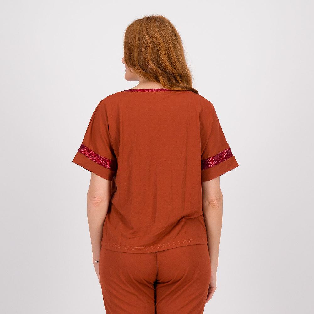 QVC Officina Della Moda Maglia A Trapezio In Jersey Micro-piquet Inserti Laminati Made In Italy