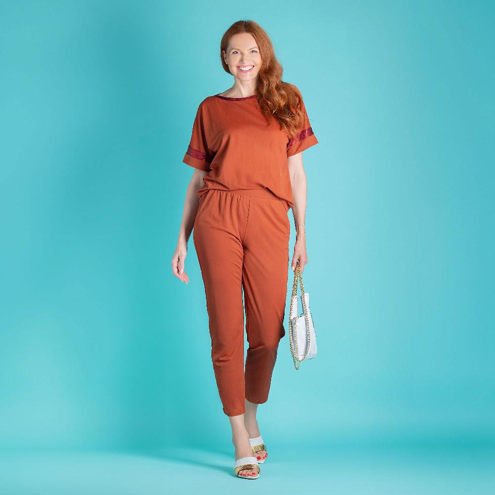 QVC Officina Della Moda Maglia A Trapezio In Jersey Micro-piquet Inserti Laminati Made In Italy