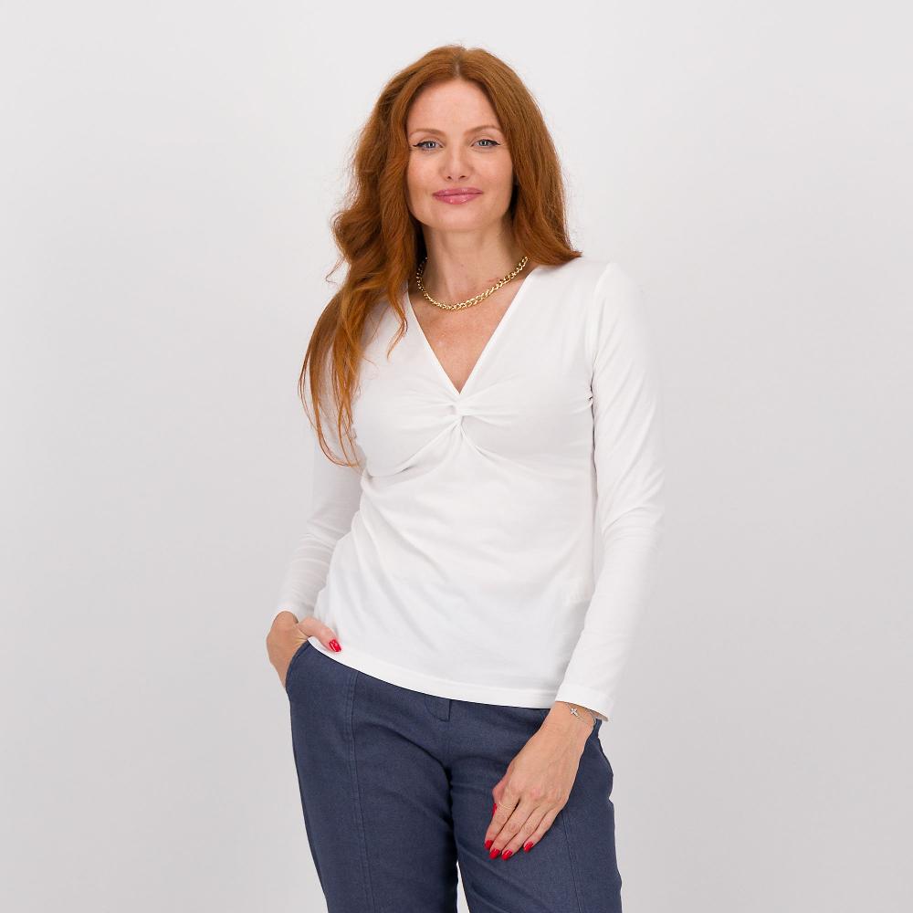 QVC Officina della Moda Maglia con scollo a V con nodo e maniche lunghe