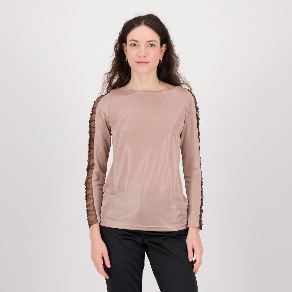 QVC Officina della Moda Maglia con tulle scollo a barca e maniche lunghe