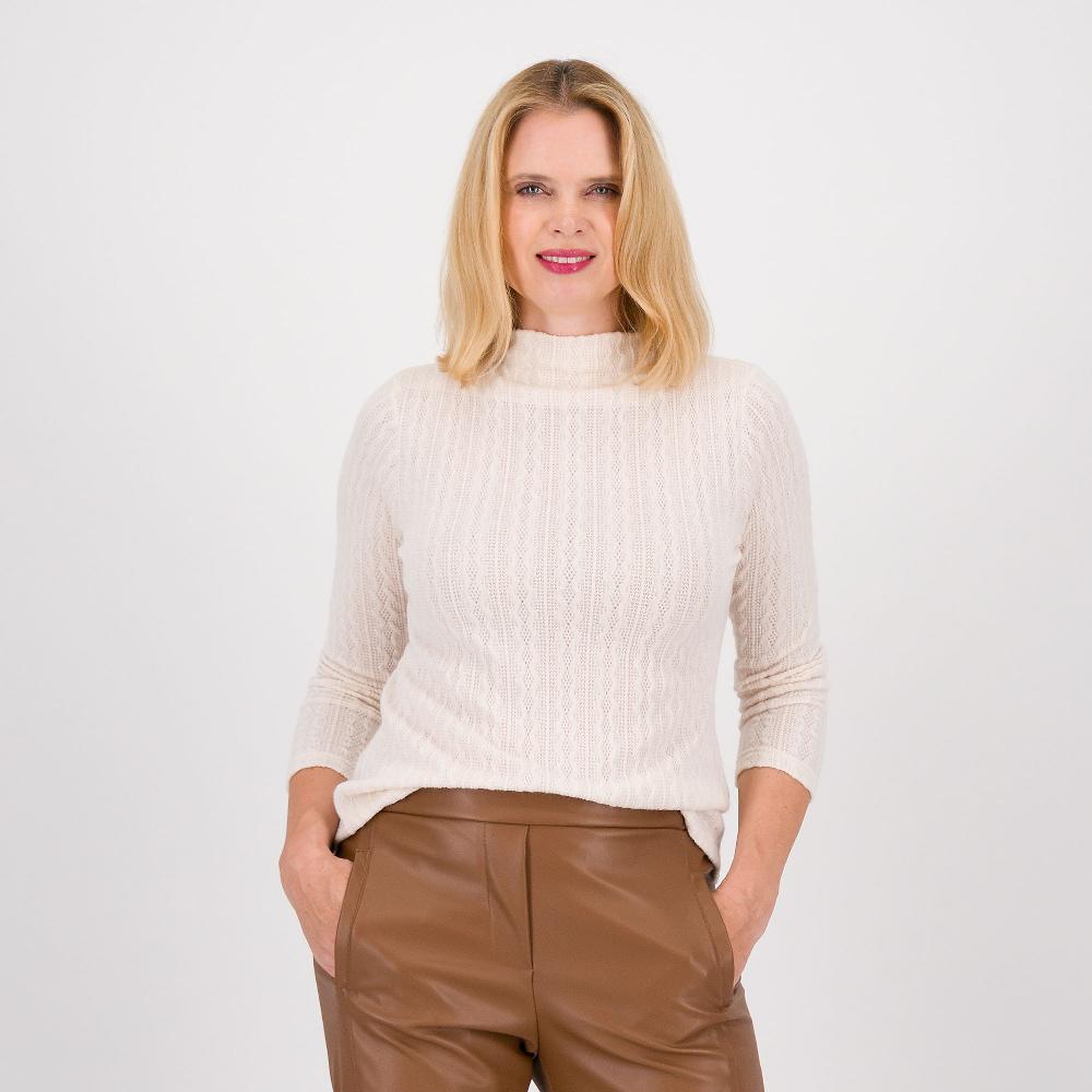 QVC Officina della Moda Maglia effetto treccia con collo a cratere