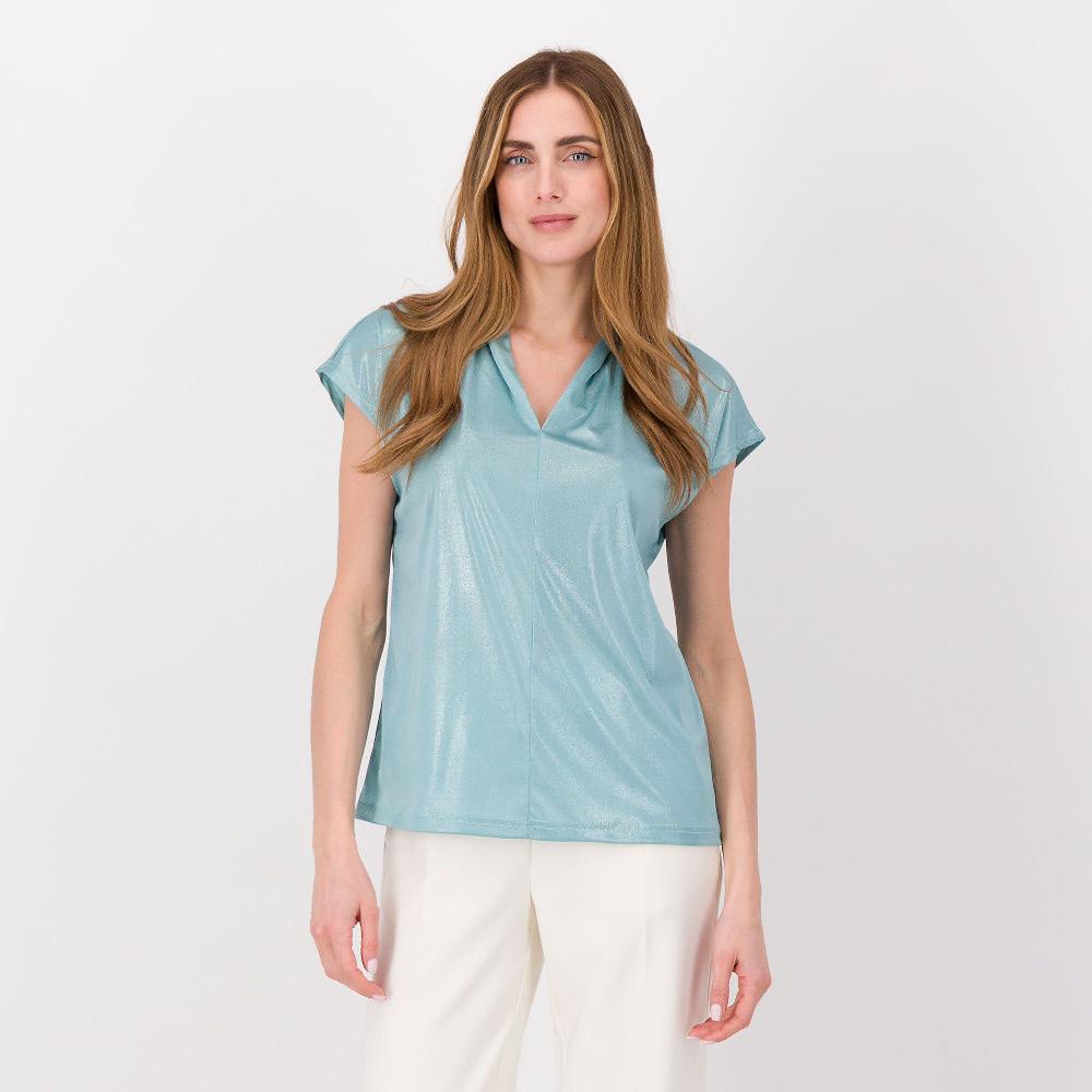 QVC Officina della Moda Maglia in jersey misto viscosa effetto martellato con collo a V montante