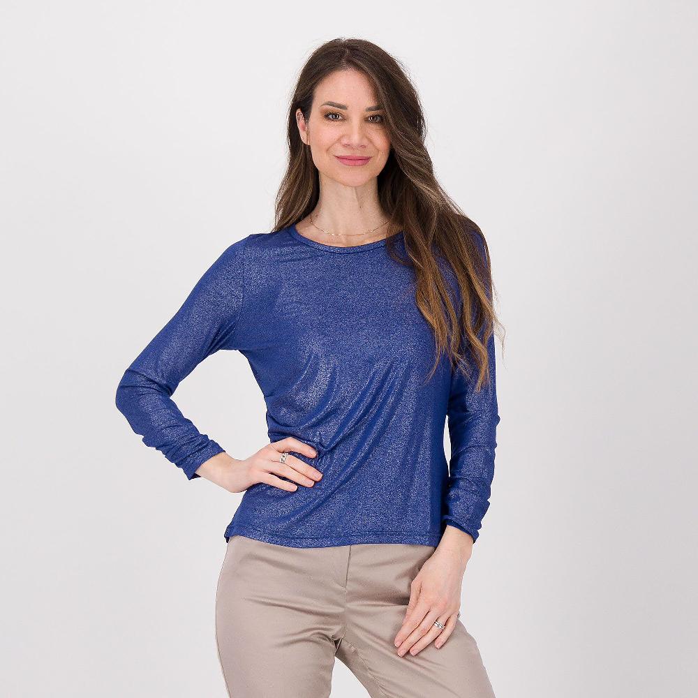 QVC Officina della Moda Maglia in jersey spalmato con scollo tondo ampio