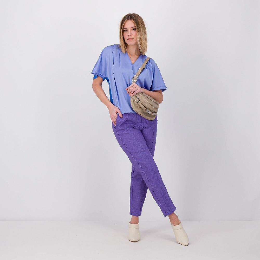 QVC Officina Della Moda Maglia In Raso Di Viscosa Con Pieghe Sulla Spalla
