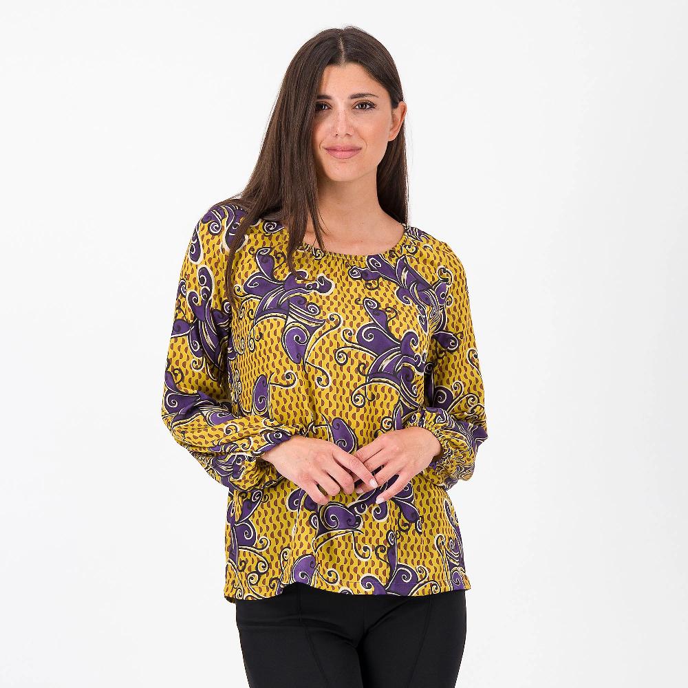 QVC Officina della Moda Maglia in raso fantasia a maniche lunghe