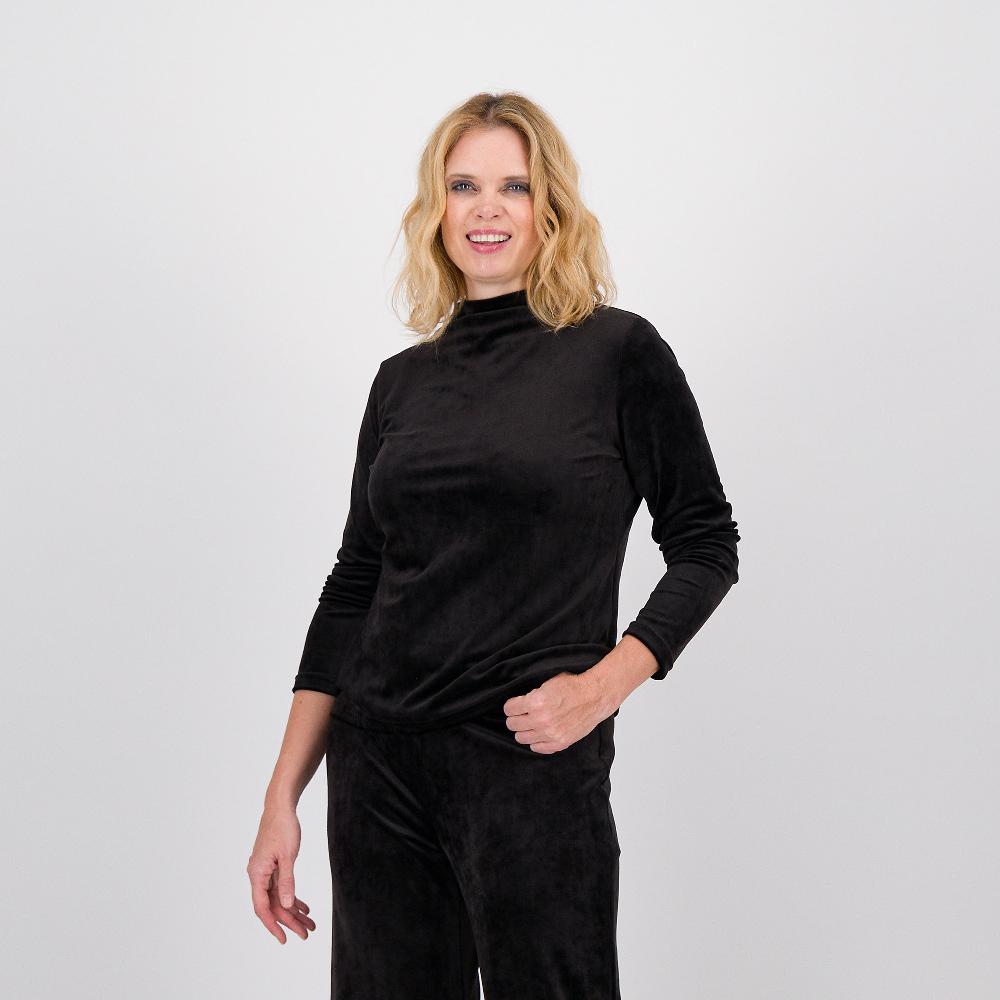 QVC Officina della Moda Maglia in velluto con maniche lunghe e collo a cratere