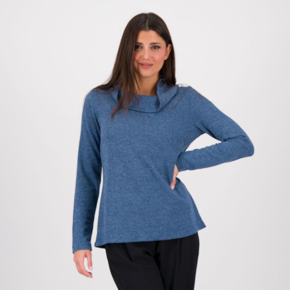 QVC Officina della Moda Maglia sciancrata a costina con collo a ciambella