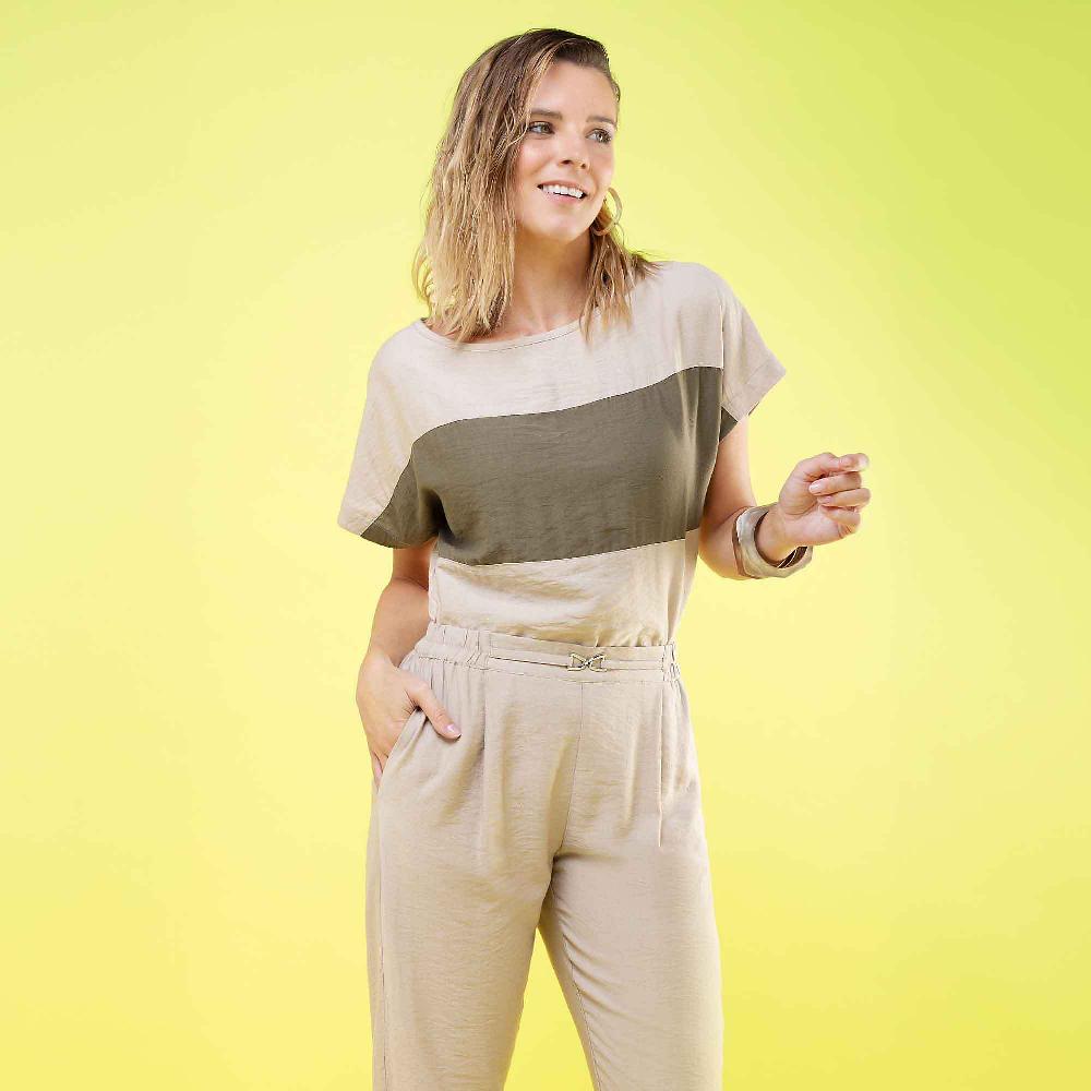 QVC Officina Della Moda Pantaloni A Carota In Tessuto Mosso Misto Viscosa E Accessorio Made In Italy