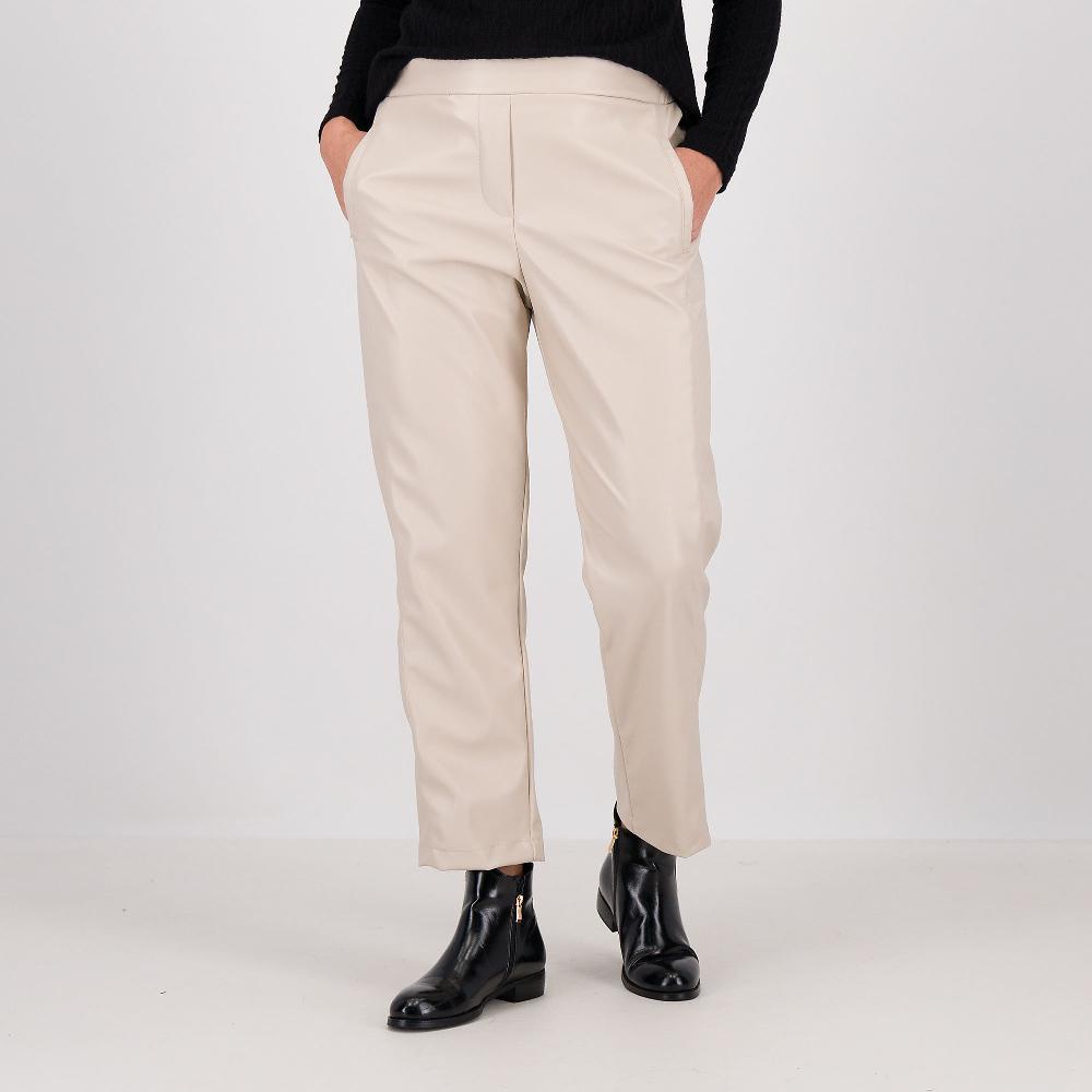 QVC Officina della Moda Pantaloni a carota in tessuto spalmato con elastico in vita
