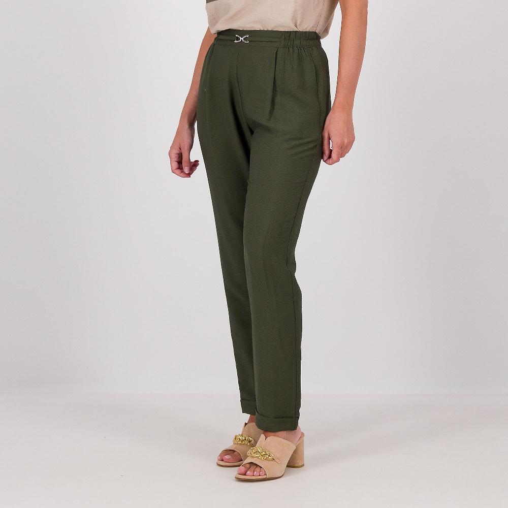 QVC Officina della Moda Pantaloni a carota in tessuto mosso misto viscosa e accessorio Made in Italy