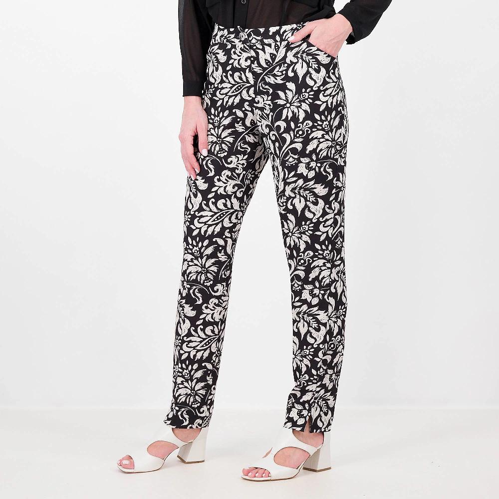 QVC Officina della Moda Pantaloni a sigaretta Bi-stretch fantasia Spacco al fondo Made in Italy