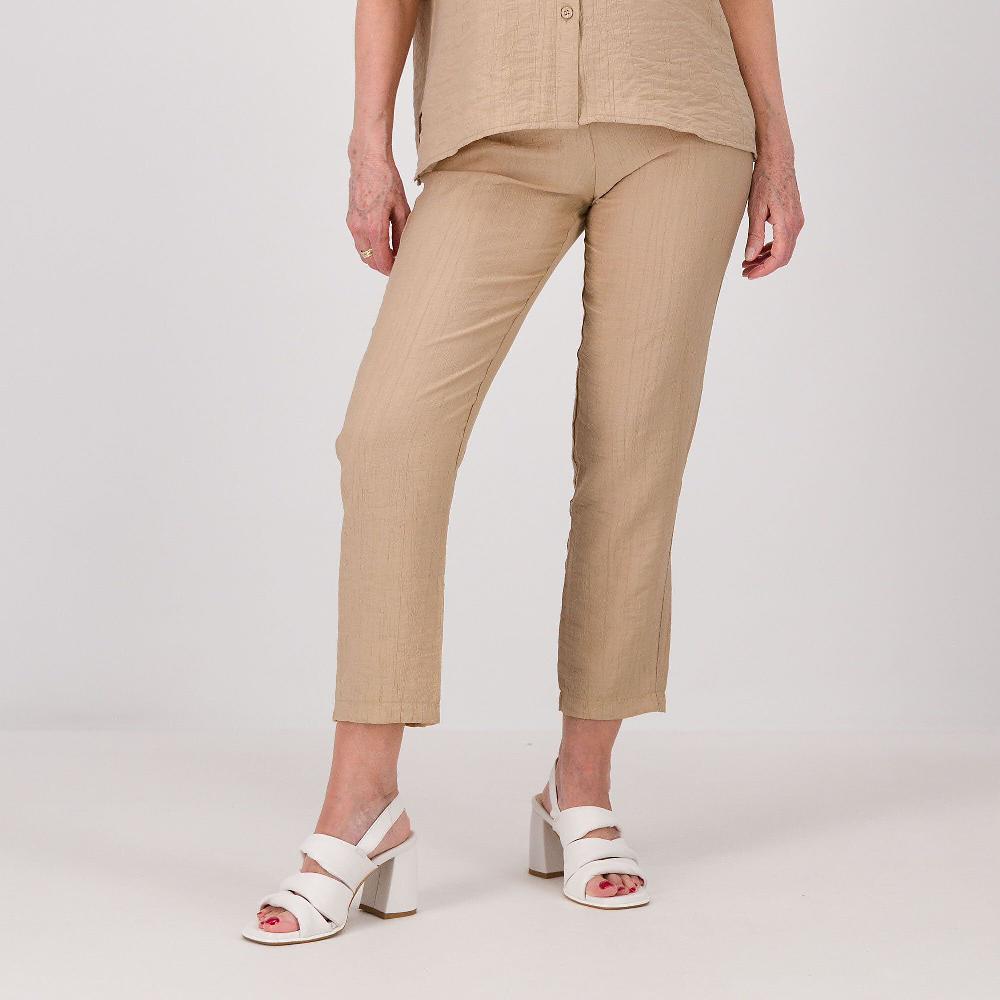 QVC Officina Della Moda Pantaloni A Sigaretta Tessuto Misto Viscosa Effetto Corteccia Made In Italy