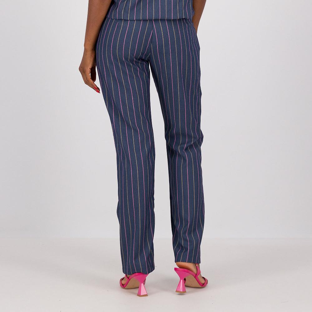 QVC Officina Della Moda Pantaloni Dritti In Chambray Gessato