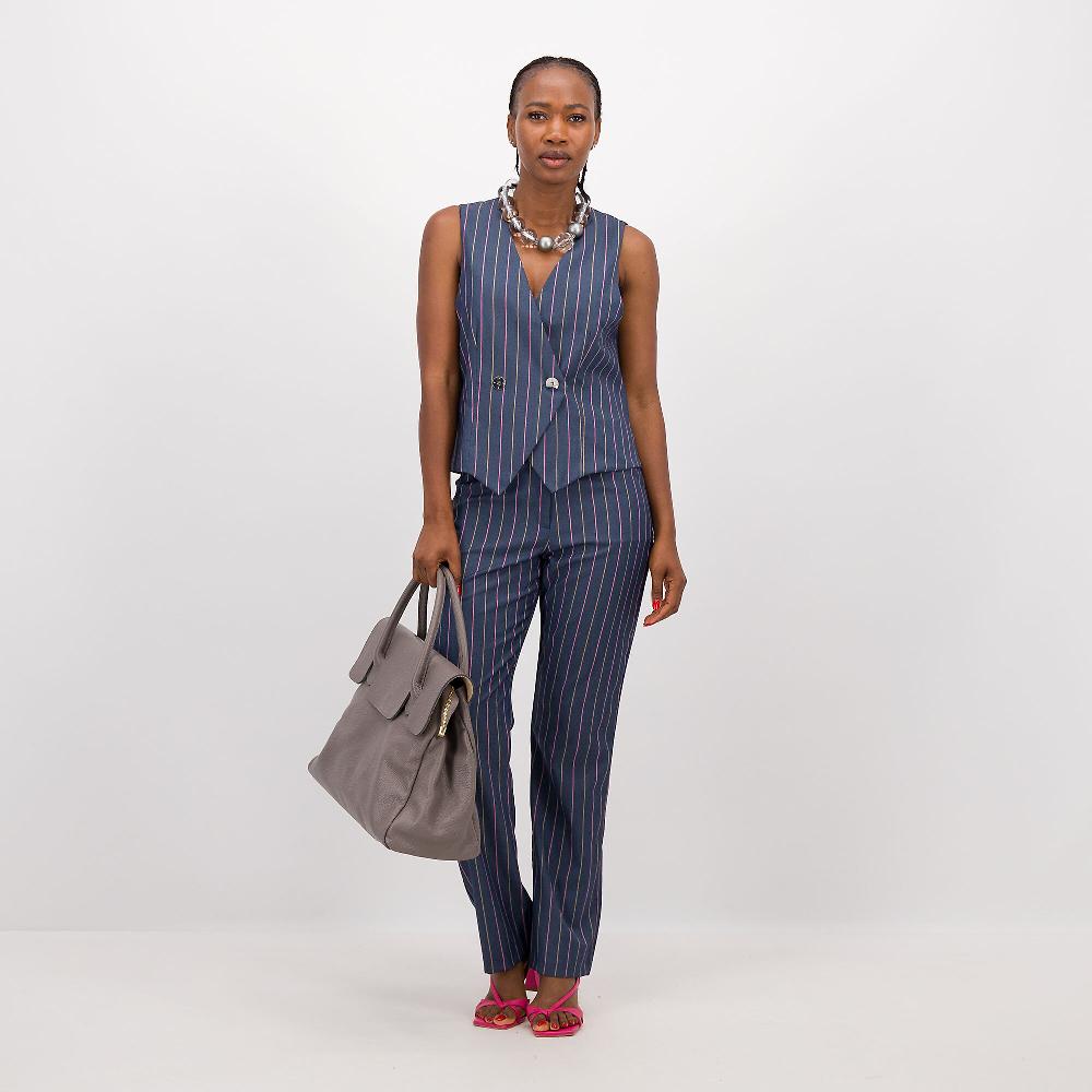 QVC Officina Della Moda Pantaloni Dritti In Chambray Gessato