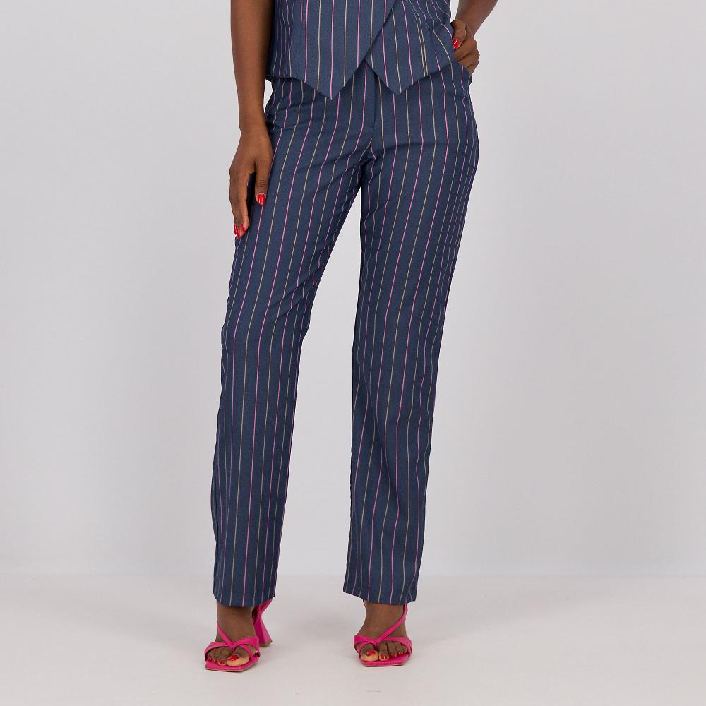 QVC Officina della Moda Pantaloni dritti in chambray gessato