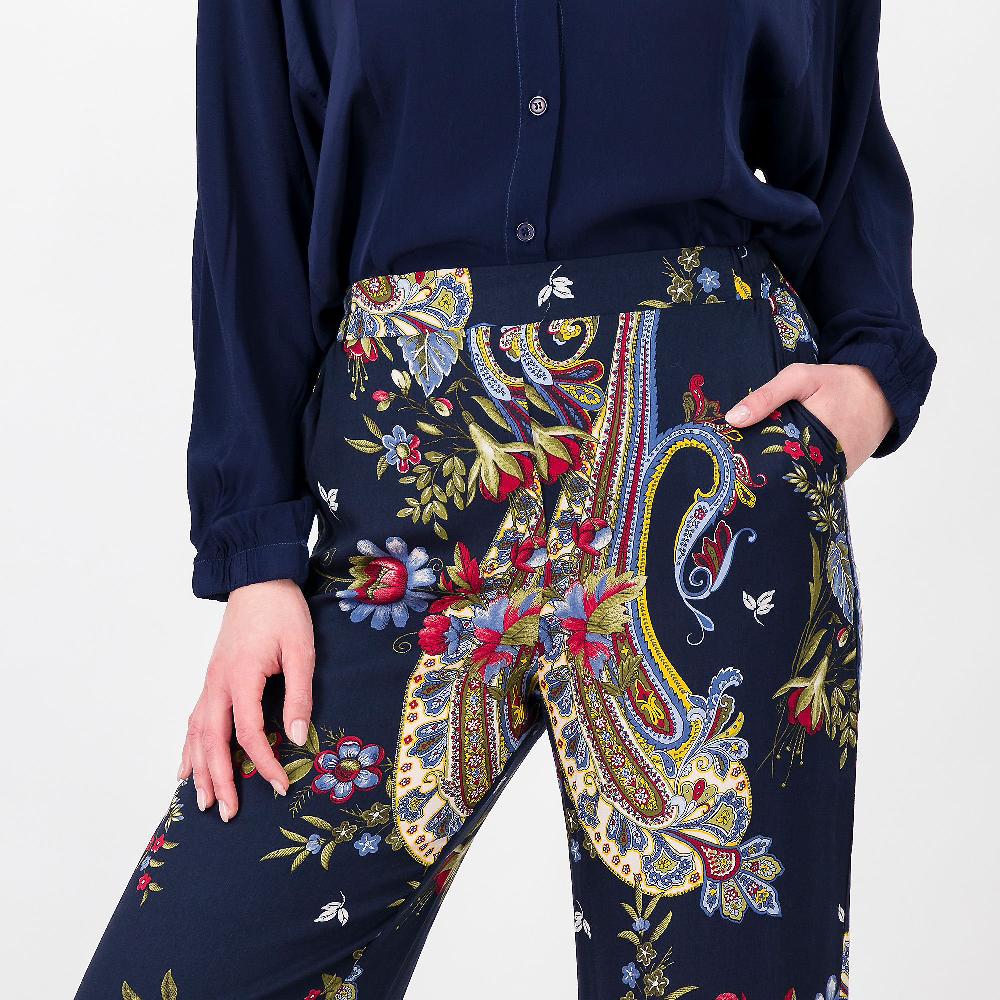 QVC Officina Della Moda Pantaloni Fantasia Raso 100% Viscosa Elastico Sul Dietro Made In Italy