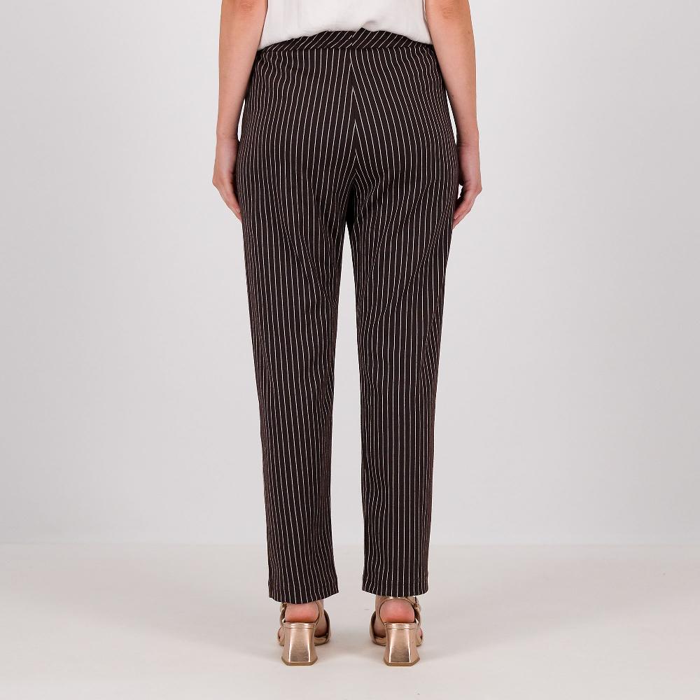 QVC Officina Della Moda Pantaloni In Tessuto Gessato Con Elastico In Vita