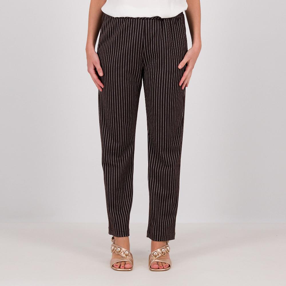 QVC Officina della Moda Pantaloni in tessuto gessato con elastico in vita
