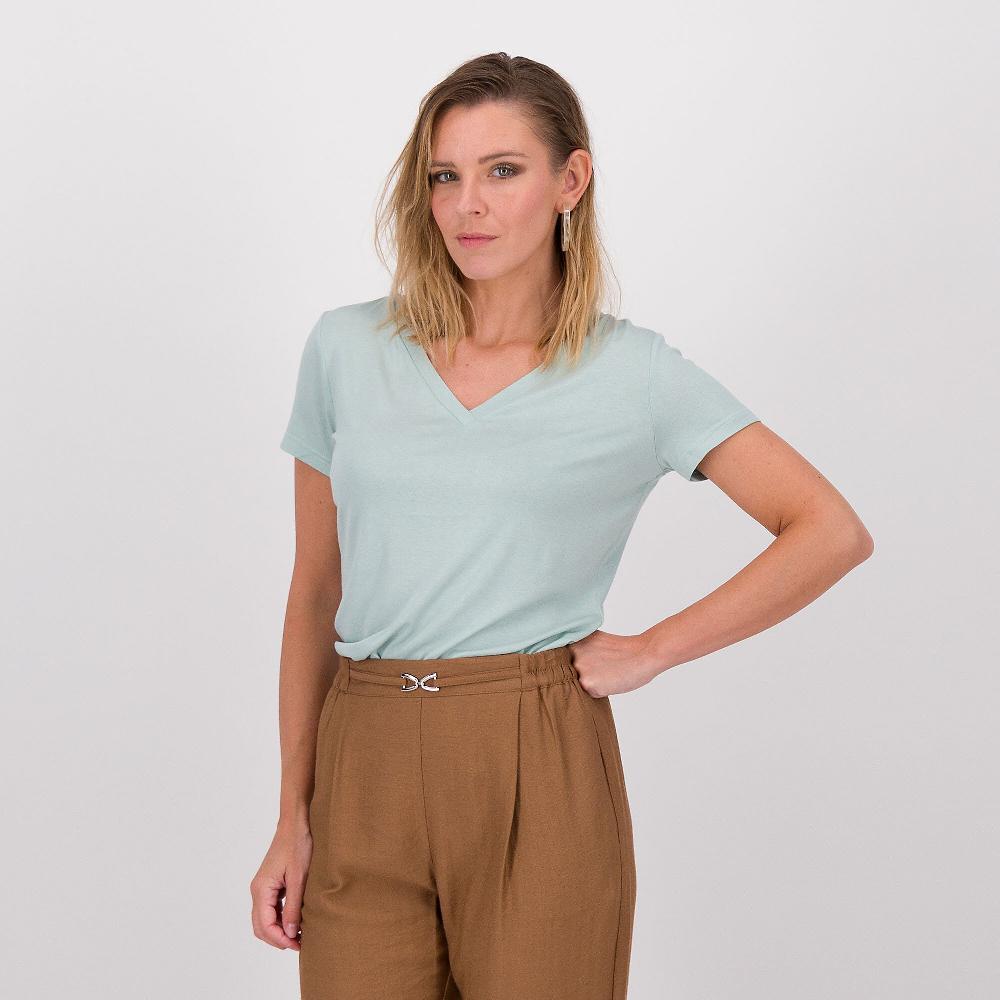 QVC Officina della Moda T-shirt effetto laminato con scollo a V