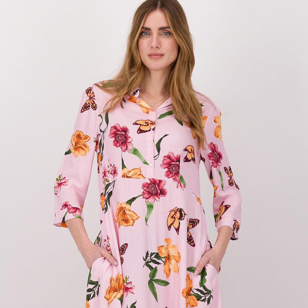 QVC Olly Doo Abito In Twill Di Viscosa. Con Mainche 3/4